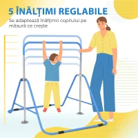 HOMCOM Bară Gimnastică Artistică pentru Copii 3+ Ani cu Înălțime Reglabilă în 5 poziții din Oțel, Albastru(m-4)