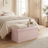 HOMCOM Puff Almacenaje, Banco Almacenaje Plegable 84 L 76x38x38 cm Tapizado en Lino Sintético Baúl de Almacenamiento Rosa(m-8)