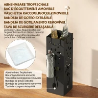 HOMCOM Suport de Umbrele Pătrat din Metal pentru Intrare, Suport Autoportant cu Tavă Detașabilă și 4 Cârlige, pentru Interior și Exterior, 15.5x15.5x49 cm, Negru(m-4)