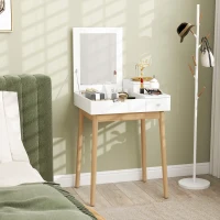 HOMCOM Schminktisch Frisiertisch Kosmetiktisch mit aufklappbarem Spiegel Holzfüße Weiß+Natur 60 x 50 x 85,5cm(m-8)