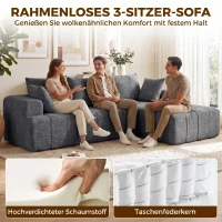 HOMCOM 3-Sitzer Ecksofa in L-Form mit Ottomane, wandelbares Chenille-Cloud-Schlafsofa mit Federkernpolsterung, Grau(m-4)