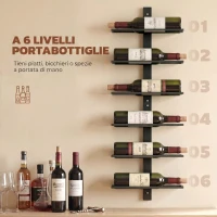 HOMCOM Portabottiglie da Parete in Acciaio per 6 Bottiglie di Vino, Cucina e Sala, 27x10x71 cm, Nero(m-4)