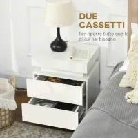 HOMCOM Comodino LED RGB con 2 cassetti, 4 Modalità di luce e 16 colori, in Legno, 45x35x52 cm, Bianco(m-6)