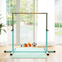 HOMCOM Bară de Gimnastică pentru Copii 3+ Ani, Înălțime Reglabilă, din Oțel și Lemn Masiv de Fag, Bleu(m-8)