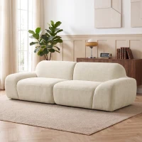 HOMCOM Sofá de 3 plazas, redondeado y sin armazón, con amplia superficie de asiento, muy acolchado, sin montaje, blanco crema(m-6)