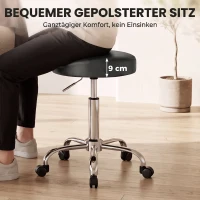 HOMCOM Rollhocker aus PU-Leder, höhenverstellbarer Salonhocker mit gepolsterter Sitzfläche, drehbarer Beautyhocker auf Rollen(m-5)