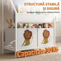 AIYAPLAY Bibliotecă Montessori pentru Copii 3-8 Ani cu 4 Rafturi și 2 Cutii cu Imprimeu Leu, Alb(m-7)