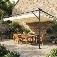 Outsunny Pérgola de Pared de Jardín 4x3 m con Techo Retráctil Protección UPF30+ Drenaje Cenador de Jardín para Exterior Crema(m-10)