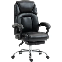 HOMCOM Scaun de birou rabatabil cu suport pentru picioare retractabil, din piele PU, capacitate de 120 kg, negru(m-1)