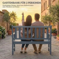 Outsunny Gartenbank 2-Sitzer wetterfest Kunststoff Outdoor Sitzbank mit Lamelldesign Holzoptik Rückenlehne Grau(m-5)