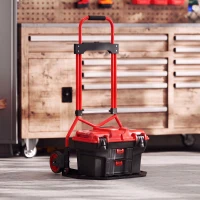 HOMCOM Carretilla Plegable con Mango Telescópico Ajustable Carga 60 kg Carretilla de Mano con Ruedas para Garaje Oficina Rojo(m-9)