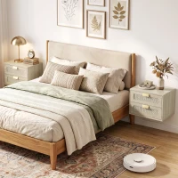 HOMCOM Juego de 2 Mesitas de Noche Flotantes con 2 Cajones con Frente de Ratán Natural para Dormitorio 40x30x27,6 cm Roble(m-10)
