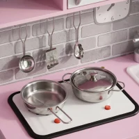 HOMCOM Bucătărie de Jucărie pentru Copii, cu Lumini și Sunete, Dozator Apă, Chiuvetă și Accesorii, MDF, PP, Roz(m-9)