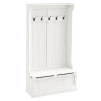 HOMCOM Cuier de Podea cu Bancă pentru Pantofi și 5 Cârlige, MDF, 96L x 34I x 179,7Î cm, Crem(m-1)