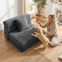 HOMCOM 2-in-1 Boneless Cloud Bodenstuhl, klappbares Schlafsessel mit Cord-Optik & Lendenkissen, Dunkelgrau(m-8)