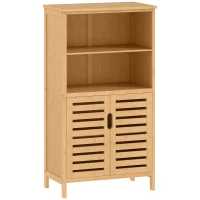 kleankin Meuble de rangement salle de bain en bambou avec 2 portes ajourées et 2 compartiments 50 x 29 x 92 cm naturel(m-12)
