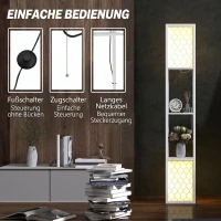 HOMCOM Lampa stojąca w nowoczesnym designie, 2 półki, łańcuszek włącznika, 26 cm x 26 cm x 156 cm, biały(m-6)