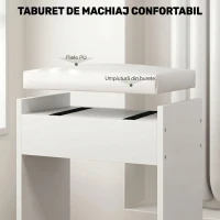 HOMCOM Set Masă de Toaletă cu Oglindă și 5 Sertare 97,2x44,5x136,5 cm și Taburet Căptușit 40x24x46 cm, Alb(m-6)