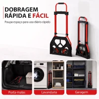 HOMCOM Carrinho de Carga Dobrável com Pega Telescópica Ajustável, 60 kg, com Rodas, para Garagem e Escritório, Vermelho(m-4)