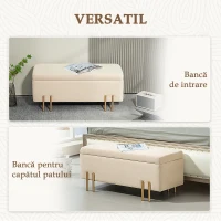 HOMCOM Bancă Modernă pentru Capătul Patului cu Spațiu de Depozitare, din Poliester Bej, 100x40x42 cm(m-6)