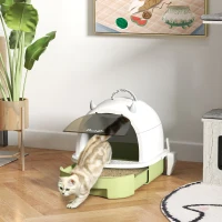 PawHut Ladă de toaletă închisă pentru pisici cu tavă detașabilă, lopățică și filtru cu cărbune activ, multicolor(m-2)