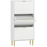 HOMCOM Meuble à chaussures 18 paires avec 3 tiroirs rabattables, portes cannelées et étagères réglables, 60x24x122,5cm, blanc(m-1)