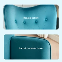 HOMCOM Poltrona per Ufficio e Salotto in Velluto, Girevole con Braccioli e Altezza Regolabile, Blu(m-5)