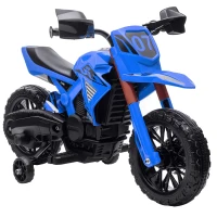 AIYAPLAY Motocicletă electrică pentru copii 3-8 ani, cu 2 motoare 12V, roți ajutătoare și claxon, 3 km/h, 30 kg, albastru(m-11)