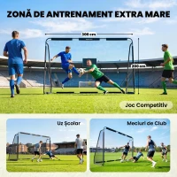 SPORTNOW Poartă de Fotbal 3x2 m, cu Plasă Rezistentă și Cadru Metalic Stabil, Negru(m-6)