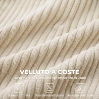 HOMCOM Divano Modulare a U 4 Posti con 2 Pouf Contenitori in Velluto a Coste, 4 Cuscini, Bianco Crema(m-6)