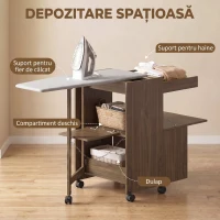 HOMCOM Dulap Masă de Călcat Pliabil cu Suport pentru Fier și Haine cu Compartiment Deschis, 154x55x87 cm, Maro(m-5)