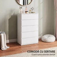 HOMCOM Comodă cu 5 Sertare din Lemn cu Mânere Incorporate, 60x38x100 cm, Alb(m-4)