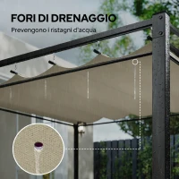 Outsunny Pérgola de Jardín 3x3 m con Techo Retráctil y Cortinas Protección UV30+ Estructura Metálica para Patio Terraza Beige(m-7)