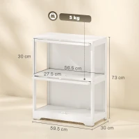 HOMCOM Vitrină expozitoare pentru colecții cu 2 niveluri, uși abatabile din acrilic pentru figurine 59,5x30x73 cm Alb(m-3)