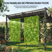 Outsunny Pérgola de Jardín 4x3 m con Techo Retráctil 2 Paneles de Privacidad UPF50+ Cenador de Jardín para Patio Exterior Gris(m-4)
