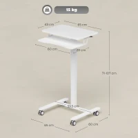 HOMCOM Höhenverstellbarer Stehschreibtisch, Rollbarer Sit-Stand-Schreibtisch mit Tastaturablage, Rollen und Stahlrahmen, Weiß(m-3)
