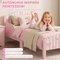 AIYAPLAY Lit Enfant 70 x 140 cm, Lit pour Enfant avec Barrière de Sécurité et Sommier à Lattes en Bois, Motif Nœud, Rose(m-6)
