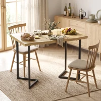 HOMCOM Masă de Dining pentru 2 Persoane cu Blat Gros Picioare Metalice Stil Modern 110x67x75,5 cm Stejar(m-6)