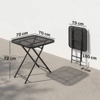 Outsunny Opvouwbare Tuinetafel 70x70 cm, Weerbestendige Balkontafel met Rasterontwerp Vierkant Zwart(m-3)