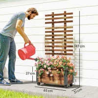 Outsunny Jardinieră cu spalier pentru plante cățărătoare și roți, din lemn de brad, 65x31x147 cm, maro(m-3)