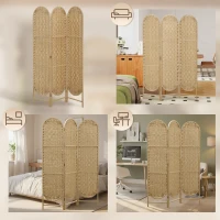 HOMCOM Biombo Separador de Ambientes 3 Paneles 120x170 cm con Parte Superior Arqueada Tejido a Mano Divisor Plegable Natural(m-8)