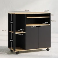 HOMCOM Rollender Küchenwagen mit Stauraum, Schrank, verstellbare Regale, für Küche, Wohnzimmer, Esszimmer, Schwarz(m-3)