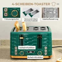 HOMCOM 2-in-1 Toaster und Wasserkocher Set, 7 Bräunungsstufen, Auftau- und Aufwärmfunktion, Grün(m-5)