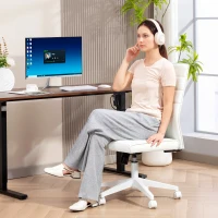HOMCOM Scaun de Birou Ergonomic și Reglabil cu Spătar Curbat, din Piele PU și Oțel, 58x53x97-107 cm, Alb(m-9)