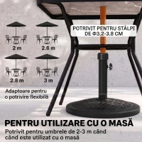Outsunny Bază pentru umbrelă de 14kg pentru stâlpi cu diametru Ø32-38 mm, din metal și ciment, Ø46 cm, neagră(m-4)