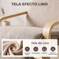 HOMCOM Butaca de Salón Tapizada en Lino con Reposapiés con Balanceo Suave Respaldo Alto Asiento Amplio Marrón Claro(m-6)