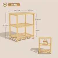 HOMCOM Masă laterală din bambus, 3 niveluri cu rafturi cu lamele, pentru spații mici, living & dormitor, lemn natural(m-3)