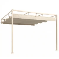 Outsunny Pérgola de Pared de Jardín 3x3 m con Techo Retráctil Protección UPF30+ Drenaje Cenador de Jardín para Exterior Beige(m-1)