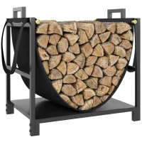 Outsunny Kaminholzregal 47,5 x 33 x 44cm erhöhtes Brennholzregal mit Canvas-Tragetasche bis 50 kg Indoor Outdoor(m-12)