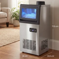HOMCOM Gewerbliche Eismaschine, 45 kg/24 Std., Edelstahl, Unterbau oder freistehend, Silber(m-3)